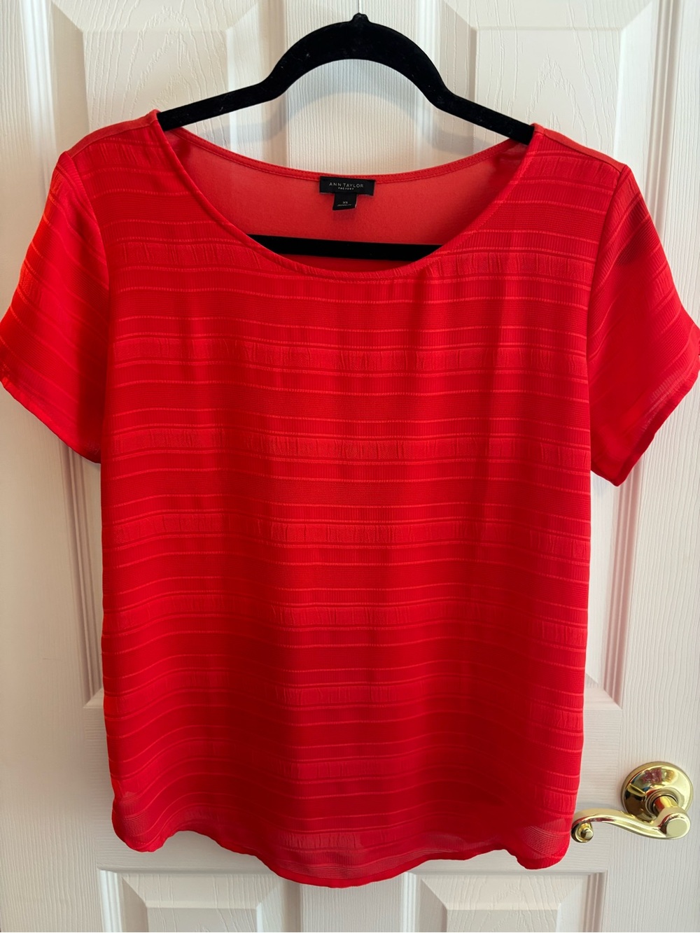 Ann Taylor Factory Red Short-Sleeve Scoop Neck Blouse